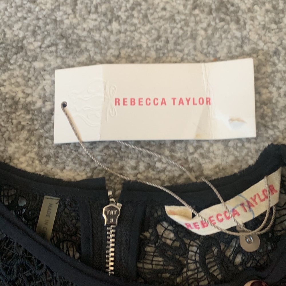NWT Rebecca Taylor - Black Lace, 100% Silk Top - Size 0 - Picture 4 of 5